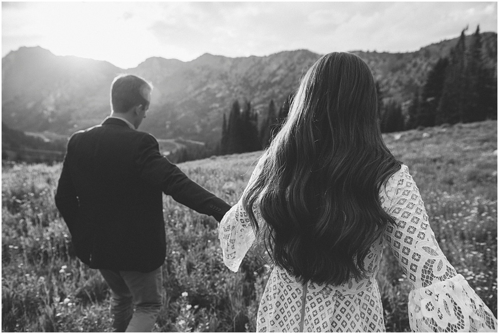 mountain wedding, summer wedding, wedding photographer, utah wedding, outdoors engagements, mountain engagements, black and white engagements