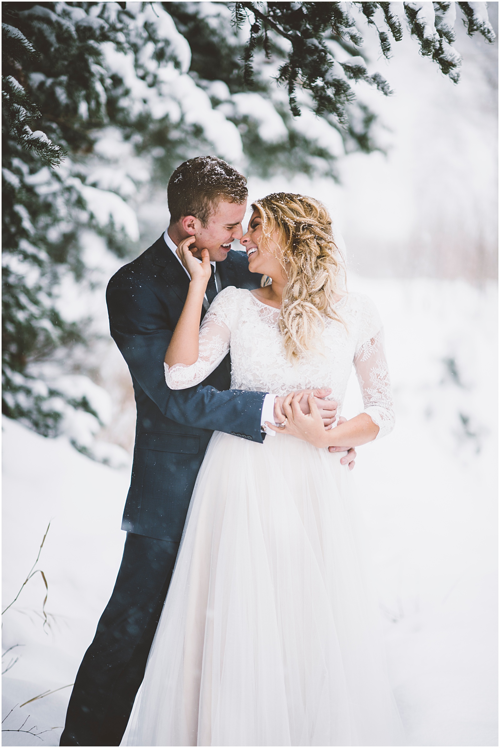 wedding, winter wedding, utah wedding, lace dress, lace wedding dress, snowy wedding shoot, bridals, winter bridals, bhld dress, bhld lace wedding dress, 