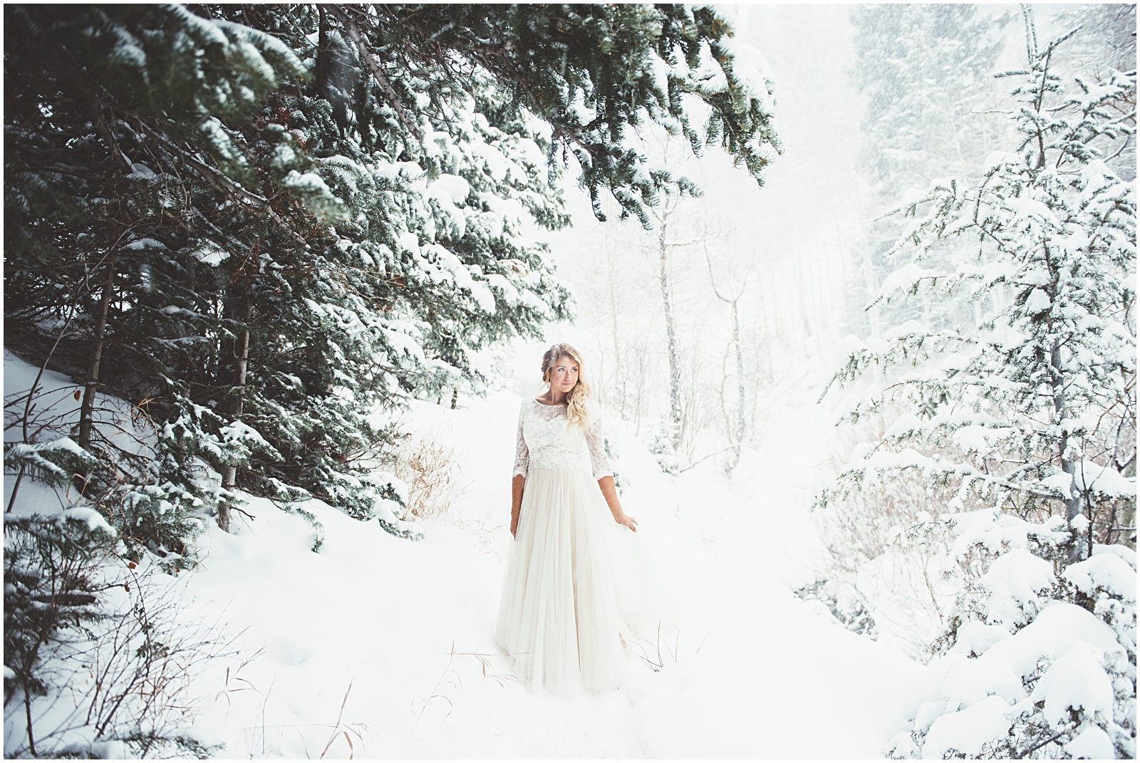 wedding, winter wedding, utah wedding, lace dress, lace wedding dress, snowy wedding shoot, bridals, winter bridals, bhld dress, bhld lace wedding dress, 