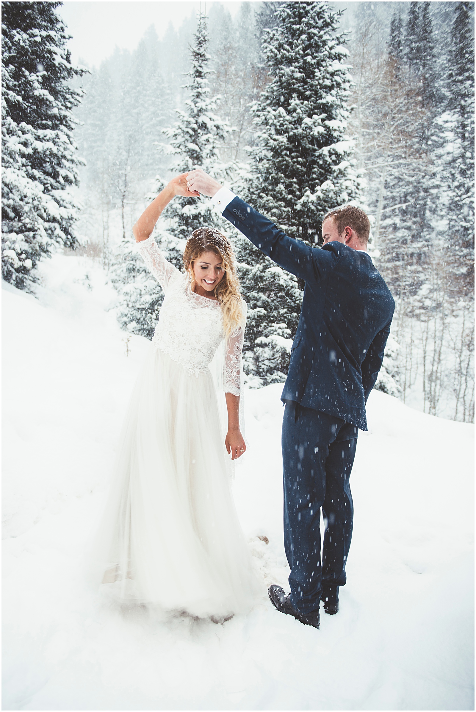 wedding, winter wedding, utah wedding, lace dress, lace wedding dress, snowy wedding shoot, bridals, winter bridals, bhld dress, bhld lace wedding dress, 